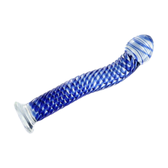 Dildo Texturé en Verre - Blue Wave