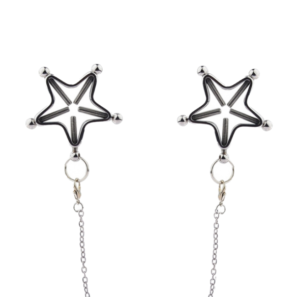 Pinces à tétons et chaîne en métal - Motif Étoiles
