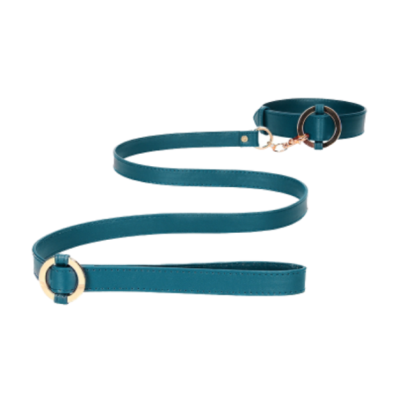 Collier et Laisse en simili cuir - Halo - Bleu